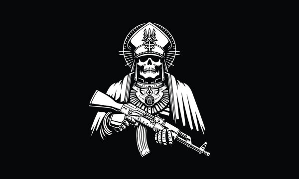 skeleton with gun ak 47 gaming logo