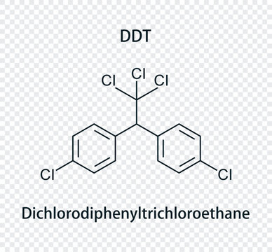 Chemical structure of (Dichlorodiphenyltrichloroethane)DDT. Vector illustration isolated on transparent background.