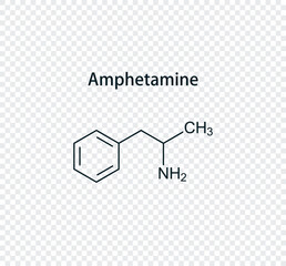 Chemical structure of amphetamine. Vector illustration isolated on transparent background.