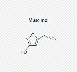 Chemical structure of muscimol. Vector illustration isolated on transparent background.