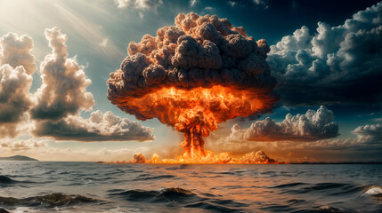 The force of the atomic explosion through the urban landscape, Generative AI