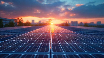 Instalación de paneles solares en tejado de un edificio. - obrazy, fototapety, plakaty