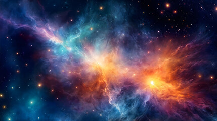 Fototapeta na wymiar A view of the blue galaxy, shimmering stars and swirling nebulae. Generative AI