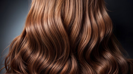 Fototapeta premium A closeup of a head of brown hair with long, wavy curls. Generative AI.