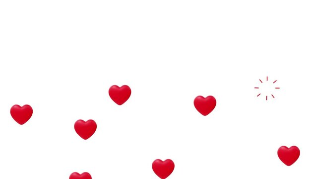 Looping animation of  red heart seamless pattern in white background with balloon explosion effect. Loop Heart emoji 