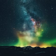 Fototapeta na wymiar Night sky with Northern lights, aurora, winds