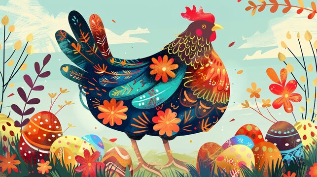 Illustration d'une poule le jour de Pâques » IA générative