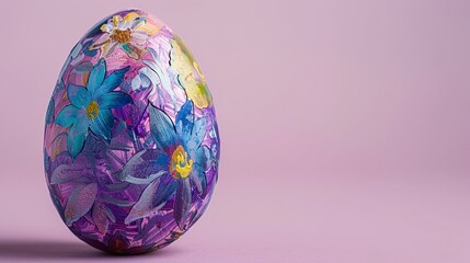 Fototapeta premium Bel oeuf de Pâques peint à la main sur fond violet » IA générative