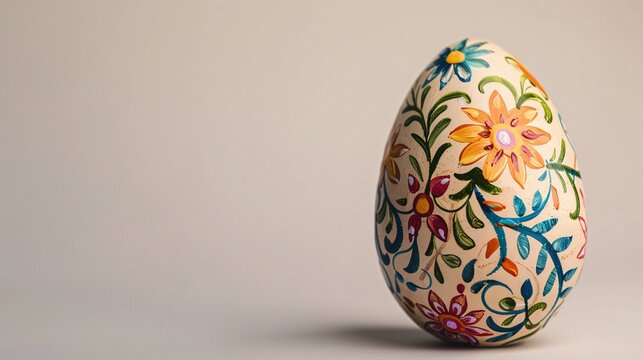 Magnifique oeuf de P&acirc;ques peint &agrave; la main sur fond beige &raquo; IA g&eacute;n&eacute;rative