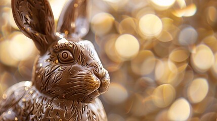 Lapin de Pâques en chocolat avec des éclats d'or dans ambiance chic » IA générative