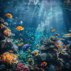 Exotic coral reef with sea life