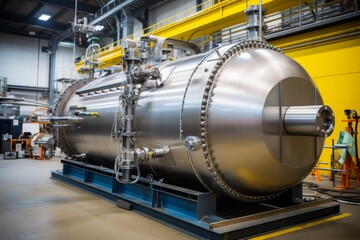 Close-up shot of a ball mill cylinder in an active industrial environment