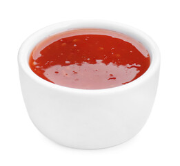 Spicy chili sauce in bowl isolated on white