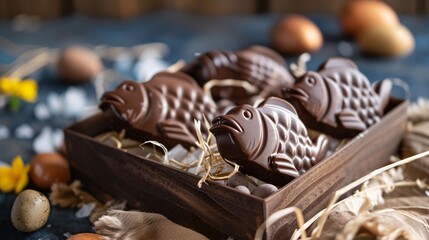 Belle boîtes de chocolat en forme de poissons d'avril » IA générative - obrazy, fototapety, plakaty