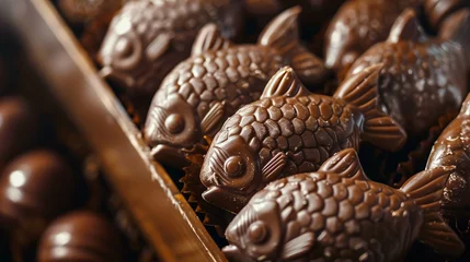  Poissons en chocolat le jour de Pâques dans une boulangerie » IA générative © Maelgoa