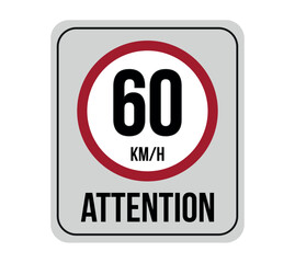 60 km speed limit. Vector attention to traffic speed isolated on white background