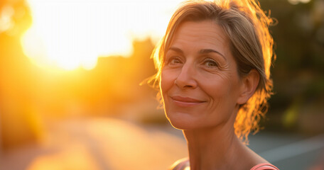 Lifestyle portrait of active mature woman jogging outside
