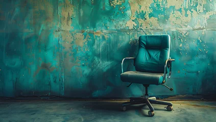 Fotobehang a turquoise office chair is sitting against a wall in © sdstudio