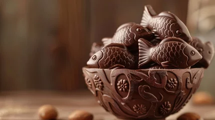 Deurstickers Un bol en chocolat de bons poissons d'avril pour Pâques » IA générative © Maelgoa