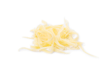 Pile of tasty grated cheese isolated on white