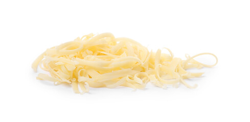 Pile of tasty grated cheese isolated on white