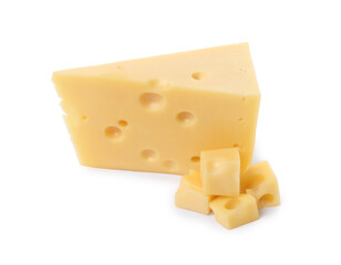 Cut fresh delicious cheese isolated on white
