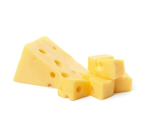Cut fresh delicious cheese isolated on white
