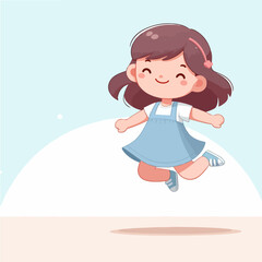 cute little girl jumping for joy cartoon character illustration