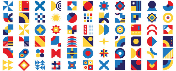 Simple Geometric Design Elements Collection - Modern Abstract and Retro Bauhaus Patterns Set for Creative Projects, Designs, Posters, Branding and Prints.