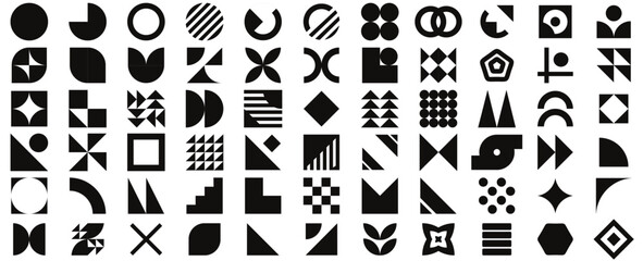 Brutalism abstract geometric shapes. Vector set of retro y2k minimal graphic icons, logos, design elements