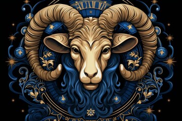 Aries zodiac sign glowing in stunning blue light against a dramatic dark background