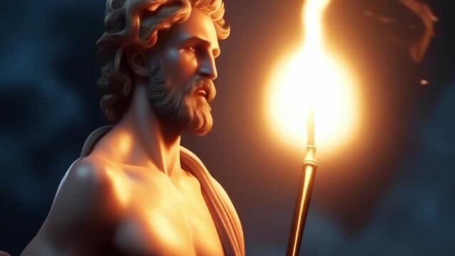 Titan Prometheus with fire, ancient god, Greek or Roman hero, mythology, Generative AI,