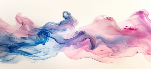 Surreal misty composition: delicate wisps of blue and pink smoke swirling on white backdrop. Generated by ai. - obrazy, fototapety, plakaty
