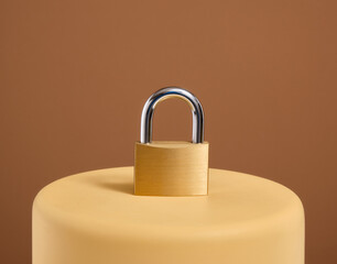 Golden lock on the podium. Money protection.