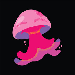 Collection of gorgeous marine animals jellyfish isolated on black background. Bundle sea jellies medusa of various types. Ocean fauna, aquatic creatures. Flat cartoon colorful vector illustration.