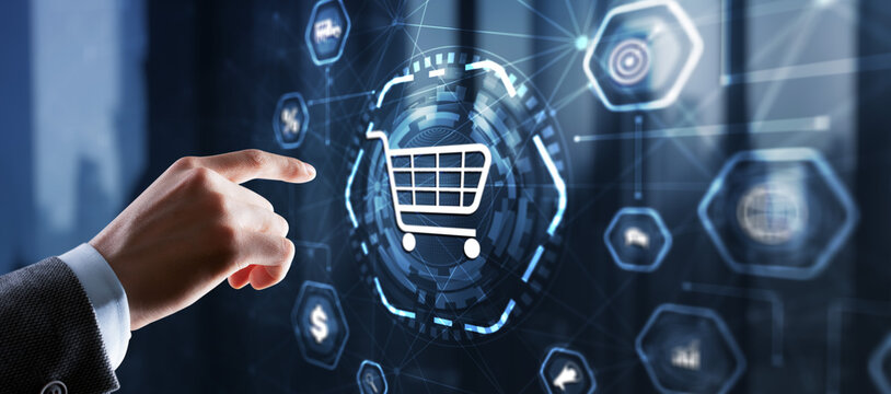 Businessman clicks E-commerce Global Business Digital Marketing