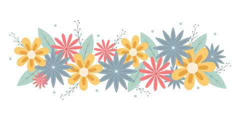 Spring flowers. Vector illustration in flat style. Pastel shades. Decoration, design element for card, poster, invitation.