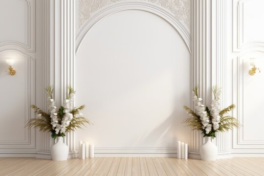 Wedding backdrop white aesthetic flower indoor studio minimalist ornament background