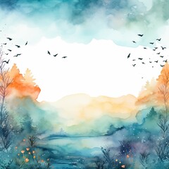 beautiful watercolor background for postcard with copy space