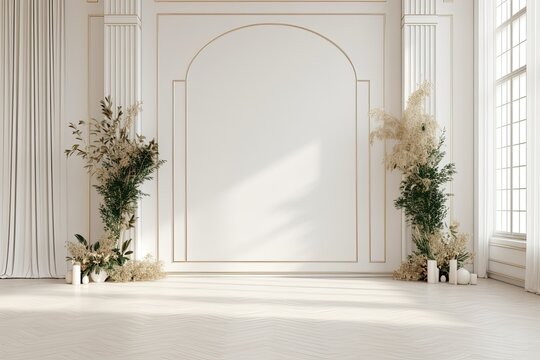 Wedding backdrop white aesthetic flower indoor studio minimalist ornament background