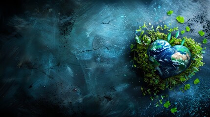 Heart shaped earth on blue background, 3d illustration for earth day, environmental care concept