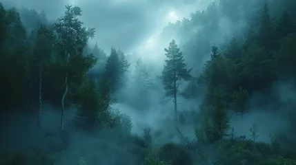 Zelfklevend Fotobehang Enchanting Misty Forest © Amanda