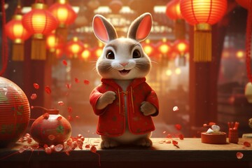 Illustrations of a Chinese New Year Rabbitthemed. Generative ai