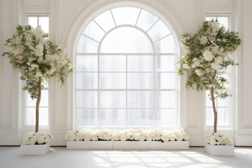 Wedding backdrop white aesthetic flower indoor windowed studio minimalist ornament background