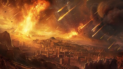 Sodom and Gomorrah destroyed by sulfur meteorites - obrazy, fototapety, plakaty