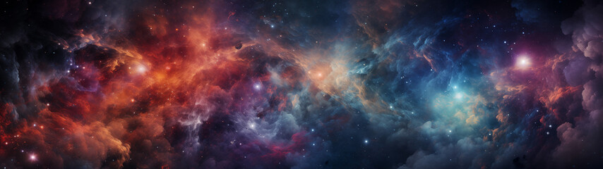 Interstellar Nebula with Cosmic Dust and Star Clusters