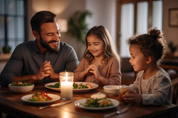 Family Table Prayer Thanksgiving for Food, created with Generative AI technology