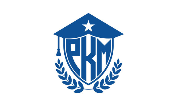PKM three letter iconic academic logo design vector template. monogram, abstract, school, college, university, graduation cap symbol logo, shield, model, institute, educational, coaching canter, tech
