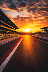 Sunset Serenity: A Majestic View of an Empty GT Race Track Waiting for the Exciting Race Underneath the Chromatic Sky - obrazy, fototapety, plakaty