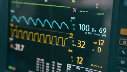 Medical equipment in hospital modern heart rate monitor in operating room display for monitoring...